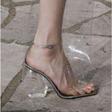 summer new European and American transparent crystal with sandals sexy exposed toe thick with high-heeled shoes