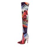 azmodo Color Block Stiletto Heel Thigh High Boots