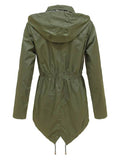 Olive Green Hooded Double-Pocket Tight Wasit Women's Trench Coat