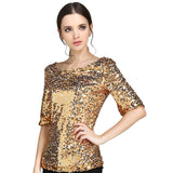 Sequins Gold Silver Glitter Top 2020 Spring Summer Women Sexy Short T Shirt Shiny Plus Size Evening Party Elegant Club Party