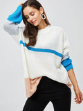 Color Block Mid Length Round Neck Women's Sweater