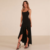 Women's Sling Lotus Fringe Swing Split Dress Evening Dress Long Skirt