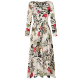 Azmodo Women Vintage Flroal Printed plus size long sleeve Autumn Casual Pacthwork Dress Robe Femme bohemian Sundress Dresses