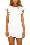 Round Neck Flounce Plain Short Sleeve Casual Dresses