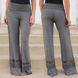 Casual Fashion Women's Trousers Lace Panel Wide Leg Pants