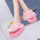 Woman Wedge Platform Flower Flip Flops Slippers H88