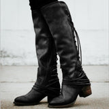 azmodo  Vintage Lace Up High Heel Knee High Boots