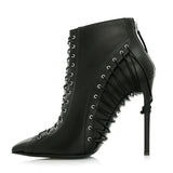 azmodo  Enticing Lace-up Pointed-Toe Ankle Boots