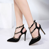 Sexy Hasp Rivet heels Female leather high-heeled pumps Stiletto heel 9 cm Pointed Toe Hollow Ventilation Shoes woman Rivet shoes
