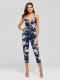 Floral Print Strap Pocket Lace-Up Women's Jumpsuit