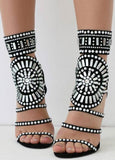 Women Strappy High Heels Gladiator Stilettos Peep Toe Embellished Rhinestone Jeweled Sandals