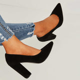 azmodo Solid Black Chunky Heel Pump