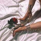 azmodo  Lace-Up Open Toe Stiletto Heel Sandals