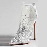 azmodo Rhinestone High Stiletto Heel White Boots