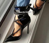 Fashion Woman Ribbon Lace Up Pumps Luxury Women Spikes Shoes Shiny Glitter High Heels for Party Summer Shoe
