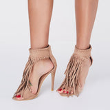 AZMODO Solid Color Tassel Stiletto Sandals