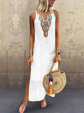 Sexy Side Split V Neck Printed Sleeveless Casual Dresses