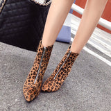 Women winter boots women print Pattern Toe Zip Thin Heel Thick Pointed Booties Shoes Boots
