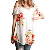 Summer V-neck strapless floral print T-shirt Top