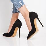azmodo Black Classic Suede Sexy Stiletto Heels