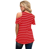 Women's round collar strapless sleeve striped short-sleeved T-shirt