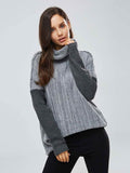 Pullover Color Block High Collar Women's Sweater