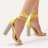 European and American foreign trade explosion point crystal diamond heel cross straps high-heeled shoes