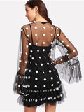 azmodo Long Sleeve Polka Dots Prints Day Dress