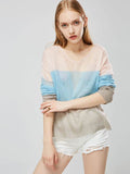 Color Block Round Neck Lightweight Women's Sweater