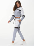 Color Block Long Sleeve Hoodie and Pants Women's Two Piece Set