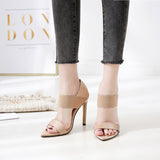 Womens Sandals 11cm Stiletto High Heels Sexy Party Stretch Fabric Ankle Strap Heels Women Summer Shoes Scarpe