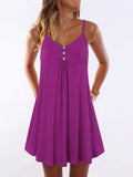 Spaghetti Strap Double Breasted Plain Shift Dress
