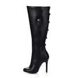 Graceful PU Upper Stiletto Heels Pointed-Toe Knee High Boots