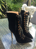 Womens Lace Up High Heel Bootie Gladiator Cut Out Mid Calf  Stiletto High Heel Boots