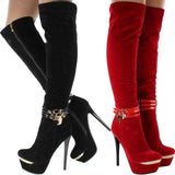 Fashion Black And Red Knee High Boots