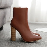 azmodo Stylish Pointed Toe Chunky Heel Side Zipper Casual Boots