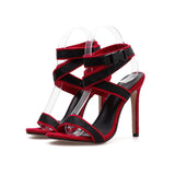 Factory price sexy women's shoes cross strap woven belt stiletto high heels women pumps wedding woman sandals patchwork shoes