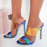 azmodo Jelly Stiletto Heel Backless Color Block Mules