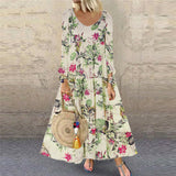 Azmodo Women Vintage Flroal Printed plus size long sleeve Autumn Casual Pacthwork Dress Robe Femme bohemian Sundress Dresses