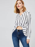 OL Pleated Stripe V-Neck Women's Blouse