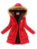 Lace-Up Double Pockets Hooded Women's Cotton Overcoat