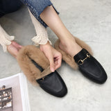 Women Rabbit Fur Slides Girls Mules Slip On Slides Flat Heels  Furry Slipper Slipony Mule Sandals Shoes Low with rabbit fur half slippers lazy shoes women's shoes classic fashion wear(run small, please choose larger size)