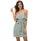 Cotton and linen skirt Ruffled wrapped chest dress