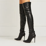 azmodo Sexy Black Pointed Toe Over the Knee Stiletto Boots
