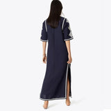 Fashion Half Sleeves Embroidered Maxi Vacation Dress