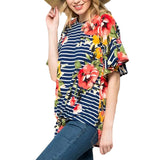 Women's T-shirt Round Neck Print Sleeve Loose Knot Short Sleeve