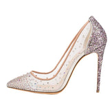 spring rhinestone mesh high heel women's single shoes wedding shoes foreign trade fashion women's shoes