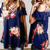 Summer V-neck strapless floral print T-shirt Top