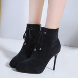 azmodo Lace-Up Pointed Toe Stiletto Heel Ankle Boots