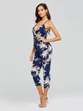 Floral Print Strap Pocket Lace-Up Women's Jumpsuit
